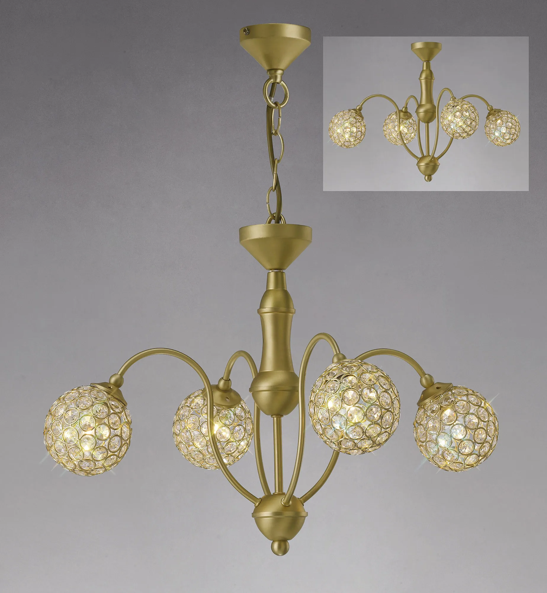 IL20691  Apollo Crystal Pendant/Semi Flush 4 Light Satin Brass